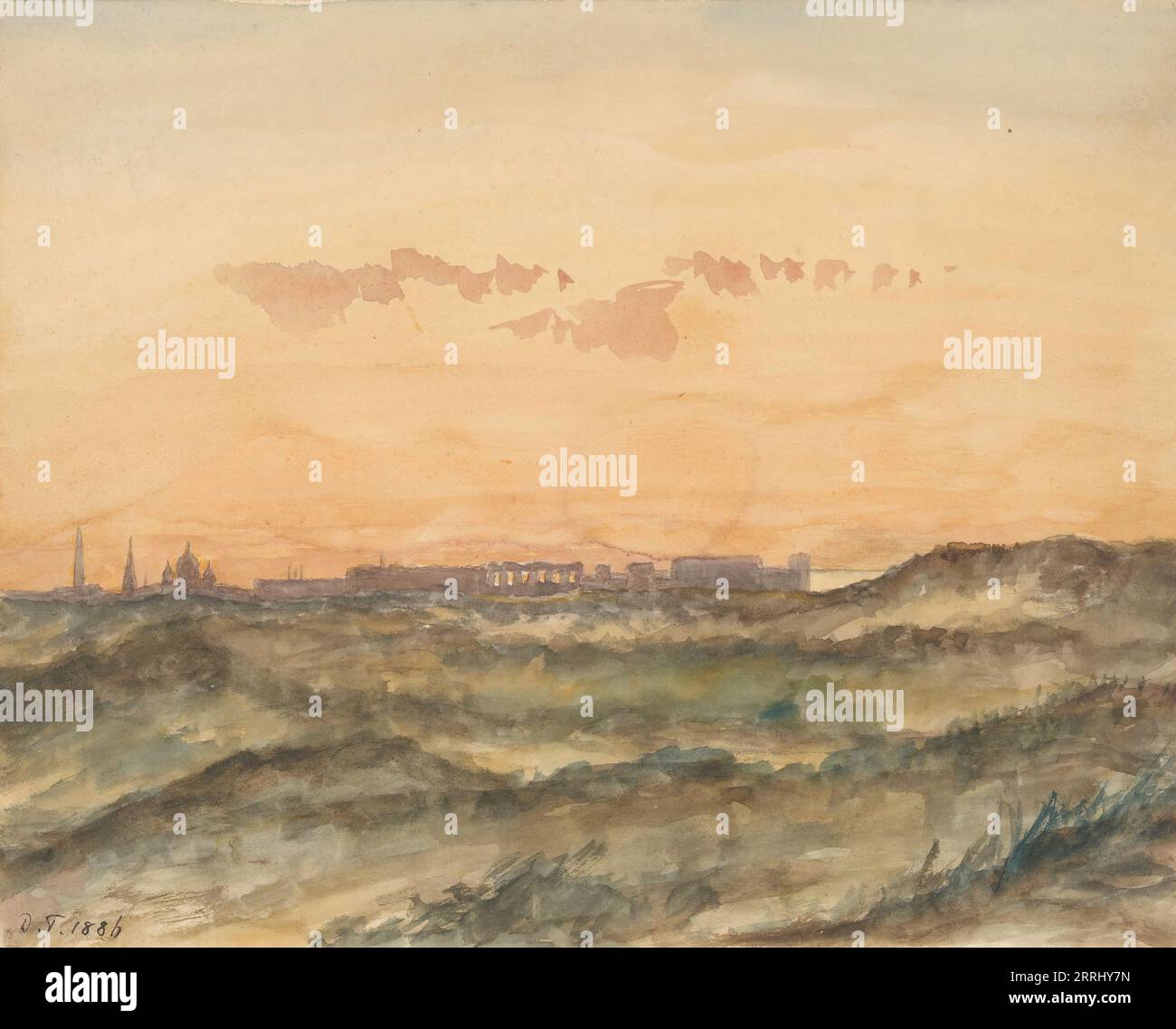 Paesaggio con la silhouette di una città in lontananza, 1886. Foto Stock
