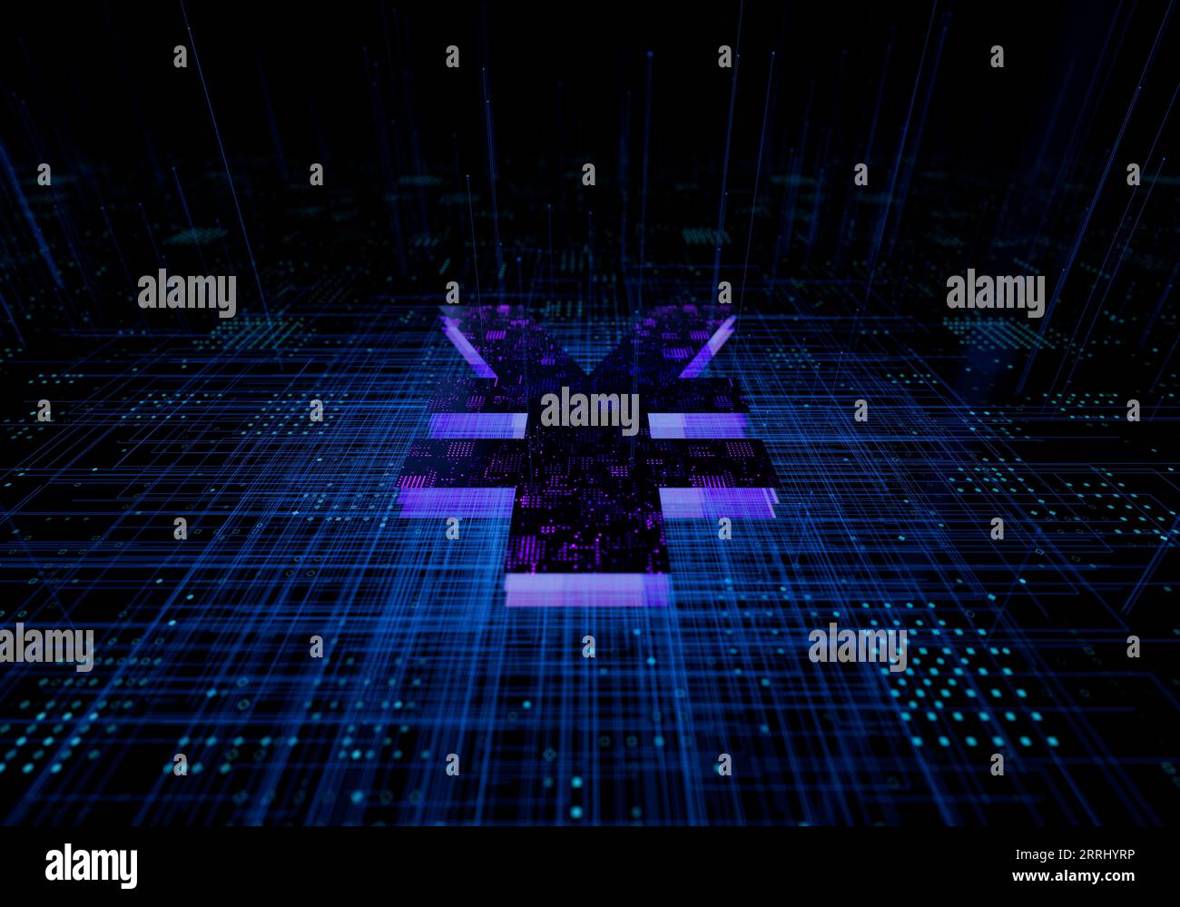 tecnologia dei dati finanziari simbolo della valuta di trasmissione delle informazioni renminbi Foto Stock