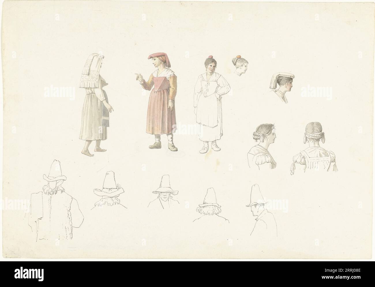 Foglio di studio con agricoltori italiani e contadini, 1787-1847. Foto Stock