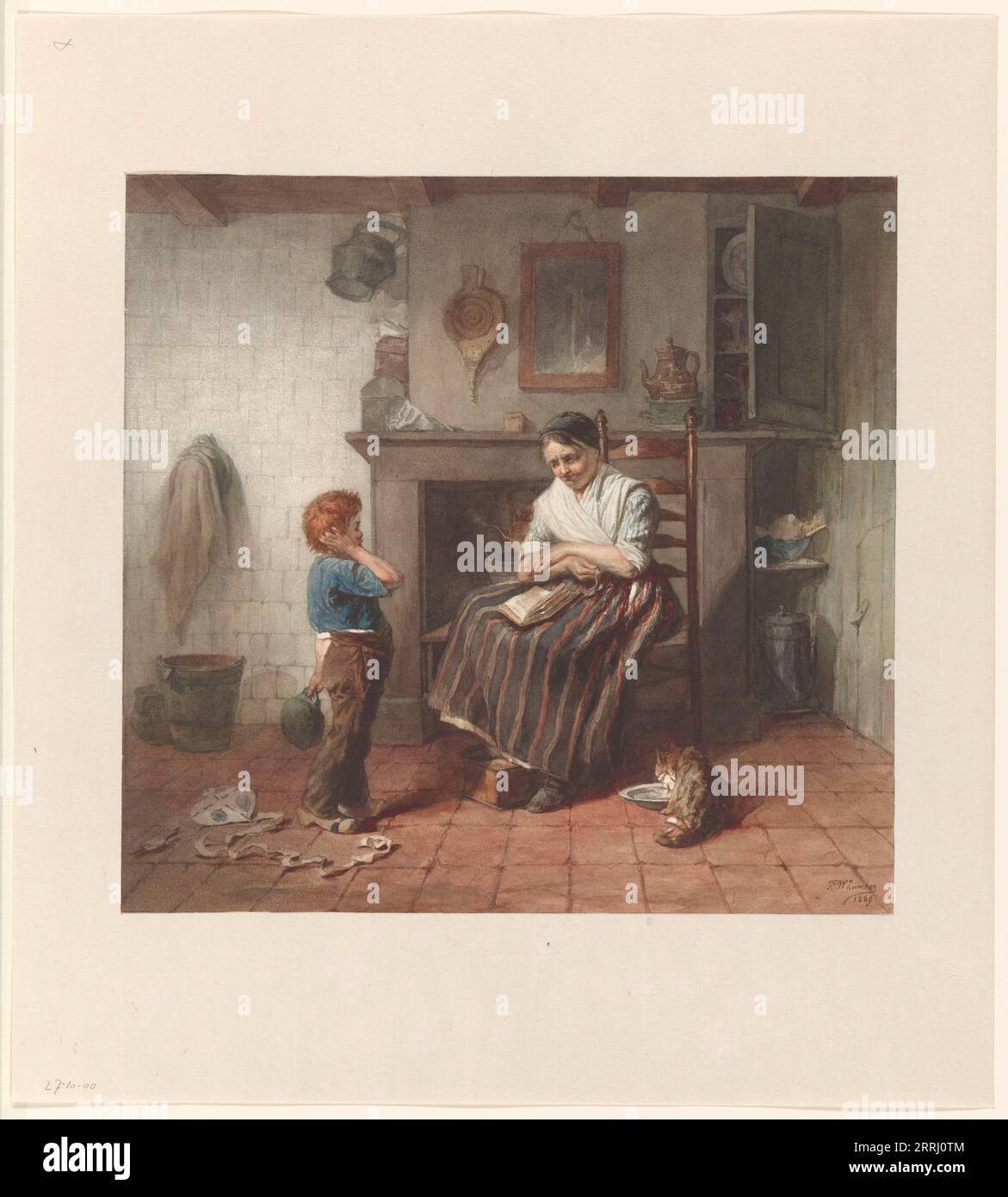 Interno con un ragazzo e il suo aquilone, e una donna, 1869. Ragazzo con capelli rossi e un aquilone per terra, a destra una donna che lo ammira. Foto Stock