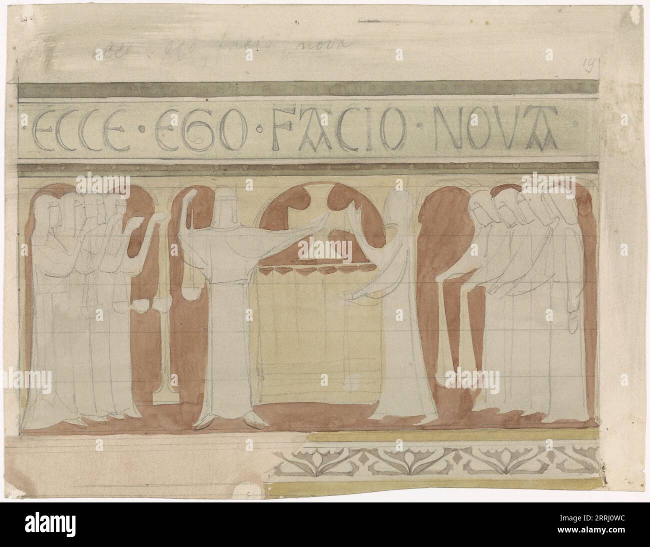 Le cinque sciocche e le cinque sagge vergini, c. 1869-c. 1925. Progettazione di una pittura murale. Foto Stock