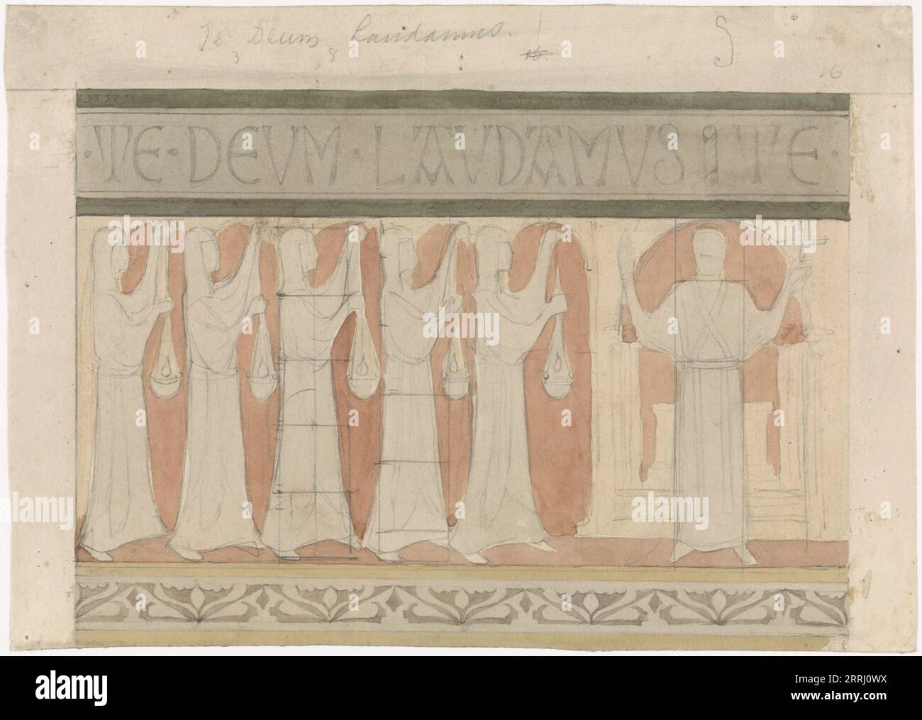 Le cinque sagge vergini, c. 1869-c. 1925. Progettazione di una pittura murale. Foto Stock