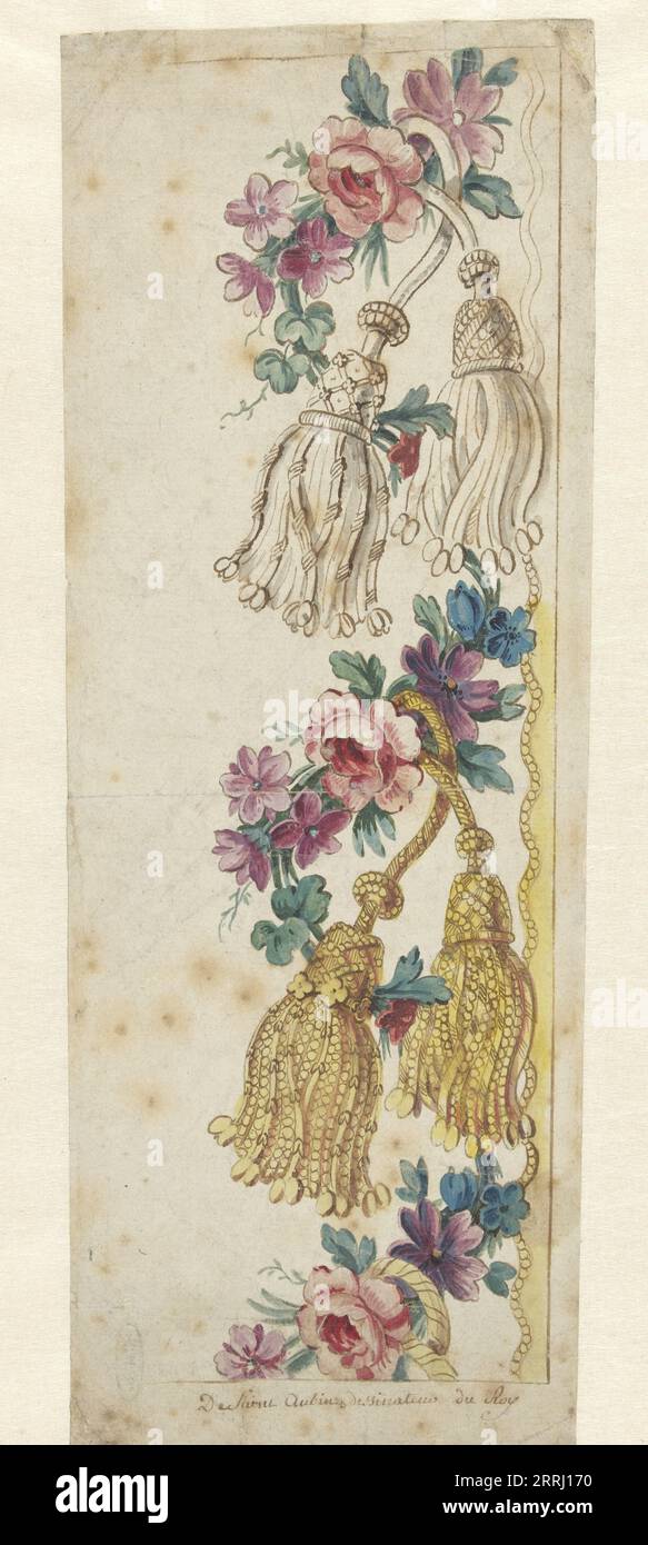 Progetto per un bordo ricamato, c.1765-1775. Fiori e nappine. Foto Stock