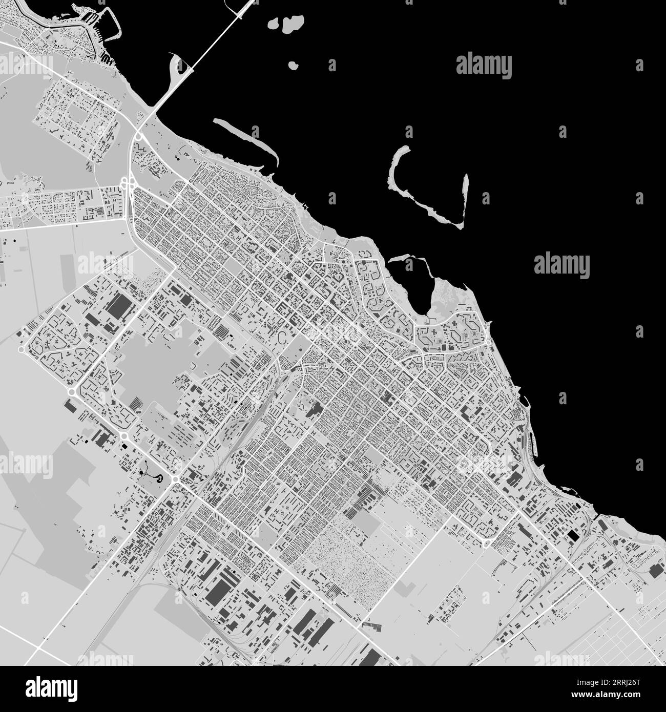 Mappa della città di Cherkasy, Ucraina. Poster urbano in bianco e nero. Immagine della mappa stradale con vista sull'area metropolitana della città. Illustrazione Vettoriale
