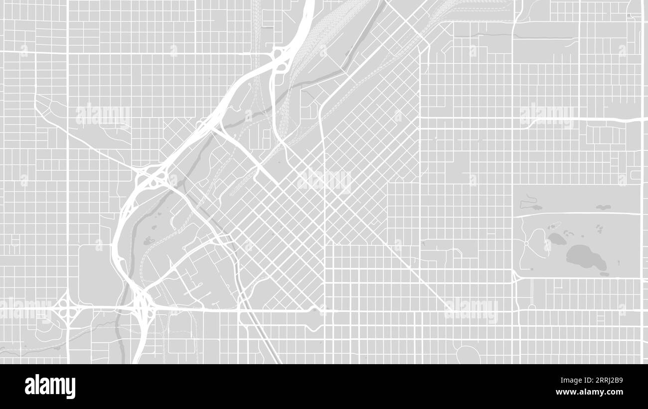 Sfondo della mappa di Denver, poster della città degli Stati Uniti, bianco e grigio chiaro. Mappa vettoriale con strade e acqua. Formato widescreen, design piatto digitale ro Illustrazione Vettoriale