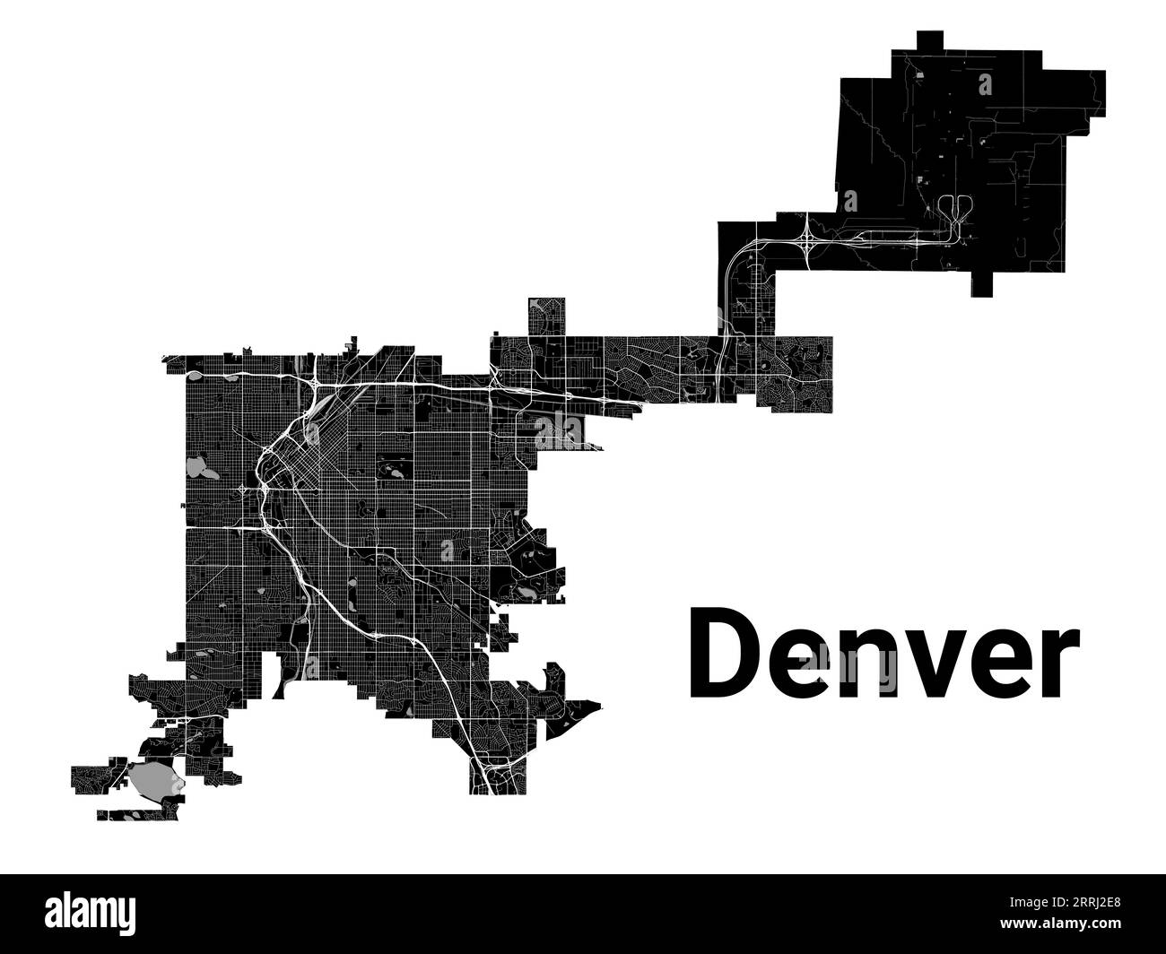 Mappa della città di Denver, Stati Uniti. Confini amministrativi comunali, mappa dell'area bianca e nera con fiumi e strade, parchi e ferrovie. Illustrazione vettoriale Illustrazione Vettoriale