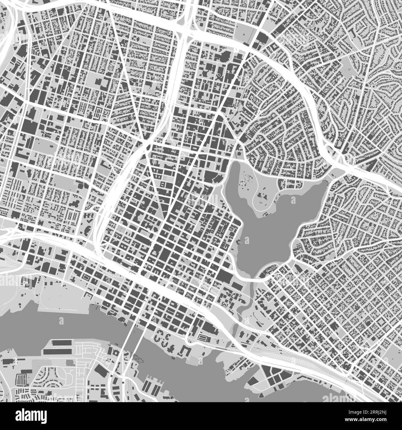 Mappa della città di Oakland, Stati Uniti. Poster urbano in bianco e nero. Immagine della mappa stradale con vista sull'area metropolitana della città. Illustrazione Vettoriale