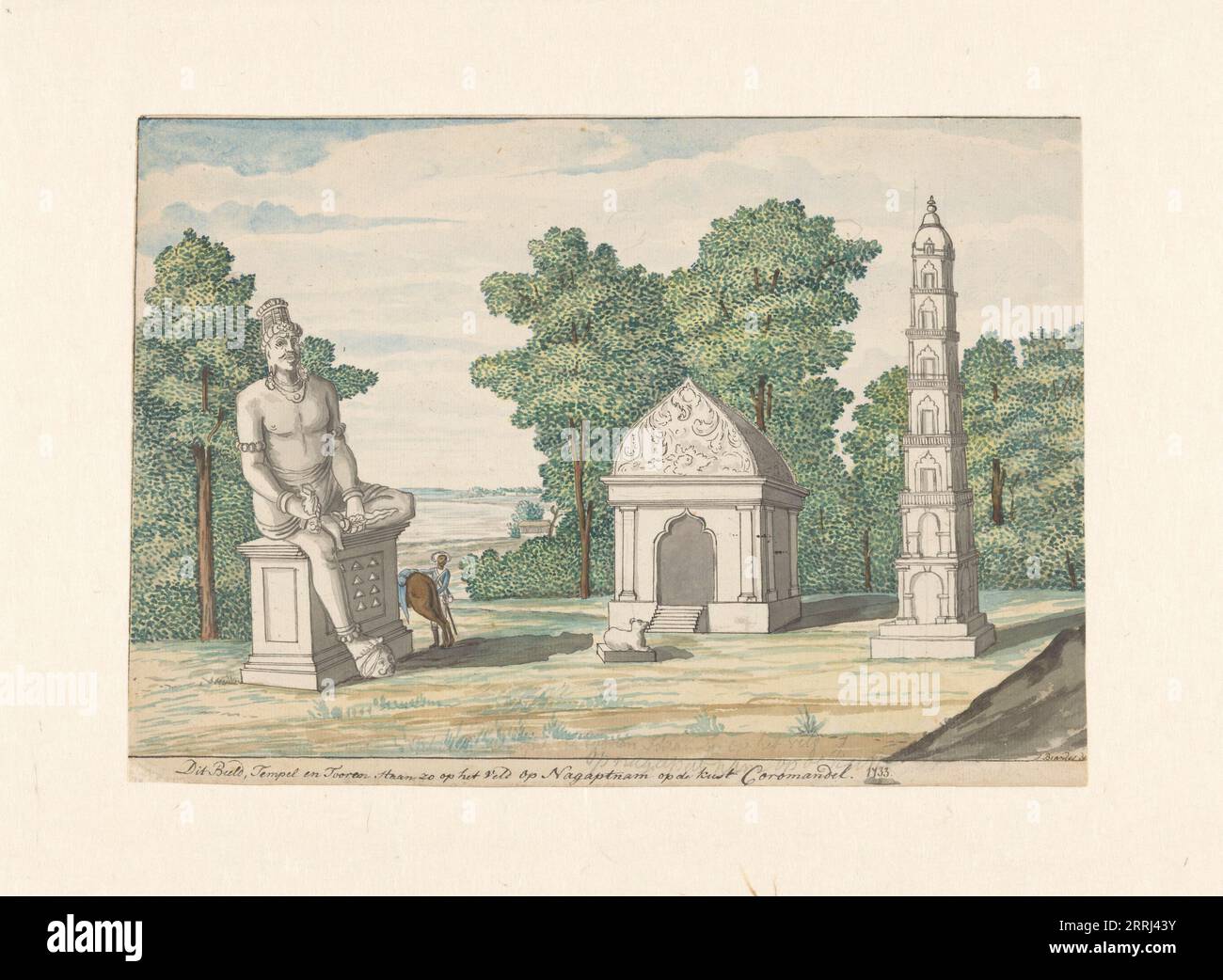 Santuario di Negapatnam sulla costa di Coromandel, 1785. Il santuario buddista di Negapatnam (Nagapattinam) sulla costa di Coromandel nell'India meridionale. Copiato da Brandes da un disegno realizzato nel 1733. Con iscrizione. Foto Stock