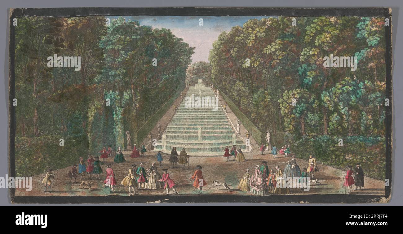 Vista delle Cascate del Giardino del CH&#xe2;teau de Marly, 1700-1799. Foto Stock