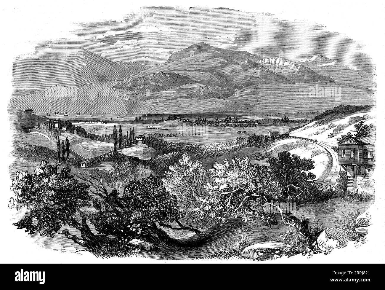 The Smyrna and A&#xef;din Railway, 1858. "Questa ferrovia, essendo la prima e unica impresa del genere nell'Impero ottomano, deriva da questa circostanza un interesse superiore al normale significance...it aprirà un ricco distretto a sud-est di Smirne, e collegherà la città di A&#xef;din con quel porto da una linea di oltre settanta miglia di lunghezza. Si può pensare all'enorme traffico, dato che nei mesi più affollati arrivano ogni giorno a Smirne oltre 5000 cammelli, carichi dei vari prodotti del distretto attraverso il quale passa questa linea, Foto Stock