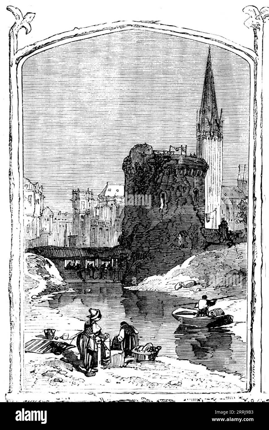 Caen, 1858. Caen è una città grande, ben costruita e popolosa, nel dipartimento di Calvados, situata all'afflusso del piccolo fiume Odon nel più grande torrente dell'Orne. Le sue strade, che sono quaranta in numero, esclusive dei sobborghi, sono meno strette e storte rispetto alla maggior parte delle città della Francia; e le case sono, per la maggior parte, costruite con una pietra bianca, che, sebbene non durevole, ha un bell'aspetto. La città era precedentemente circondata da un alto muro, di cui ora non ci sono più resti. Caen contiene in tutte le dodici chiese parrocchiali, con diversi ospedali...gli abitanti manufactu Foto Stock