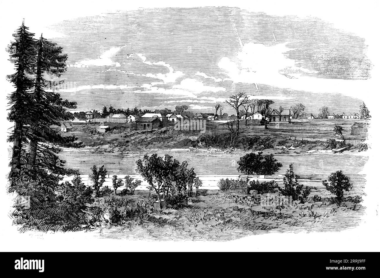 Victoria, la città principale dell'Isola di Vancouver, 1858. "Questo posto, un trading post della Hudson's Bay Company, offre una fiera, a causa della sua posizione rispetto ai giacimenti d'oro nella Columbia Britannica, per diventare rapidamente una grande città... Victoria si trova all'estremità meridionale dell'Isola di Vancouver. Si trova quasi di fronte alla foce del fiume Fraser, che cade nel Golfo di Georgia, separando l'isola di Vancouver dalla terraferma. La baia di Victoria corre a forma di zigzag, due lunghi e affilati promontori a sud, nascondendo la città dalla vista fino a quando la voyager non si avvicina. Una lunga Foto Stock