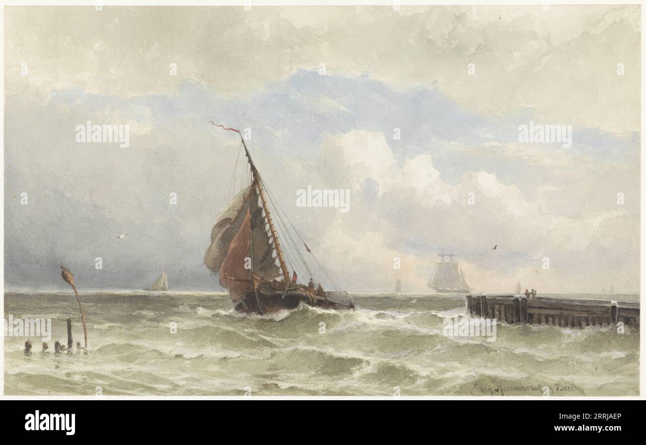 Porto di Vlissingen, con nave a vela in arrivo, 1838-1892. Foto Stock