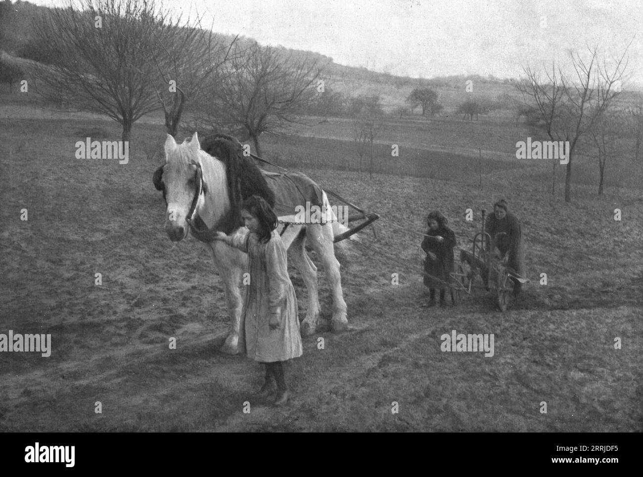 "Nella campagna francese; mentre il padre sta combattendo!", 1917. Da "l'album de la Guerre 1914-1919, volume 2" [l'Illustration, Paris, 1924]. Foto Stock