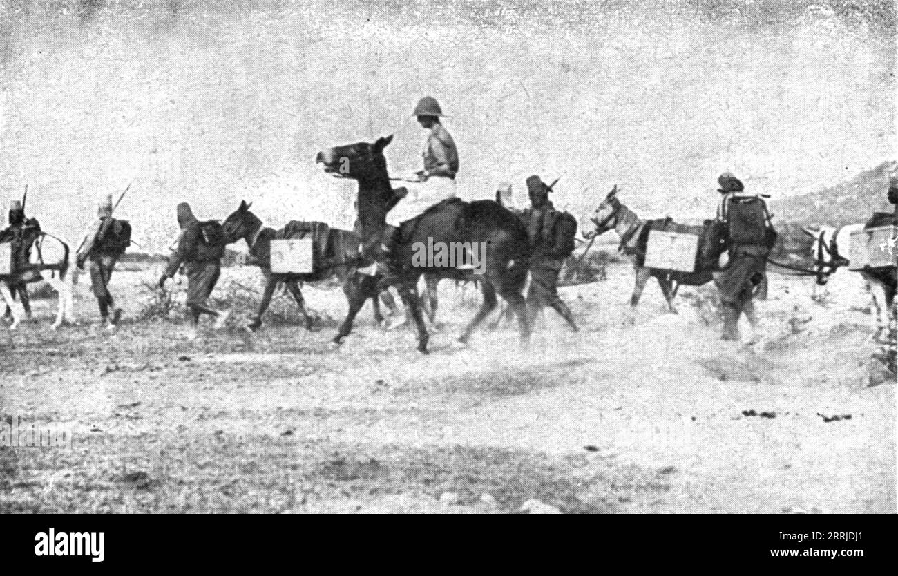 "Conquista dell'Africa orientale tedesca; campagna del 1917: Un'unità di batterie di Saint-Chamond in combattimento echelon lascia Dodoma, marciando su Mahenge", 1917. Da "l'album de la Guerre 1914-1919, volume 2" [l'Illustration, Paris, 1924 ]. Foto Stock