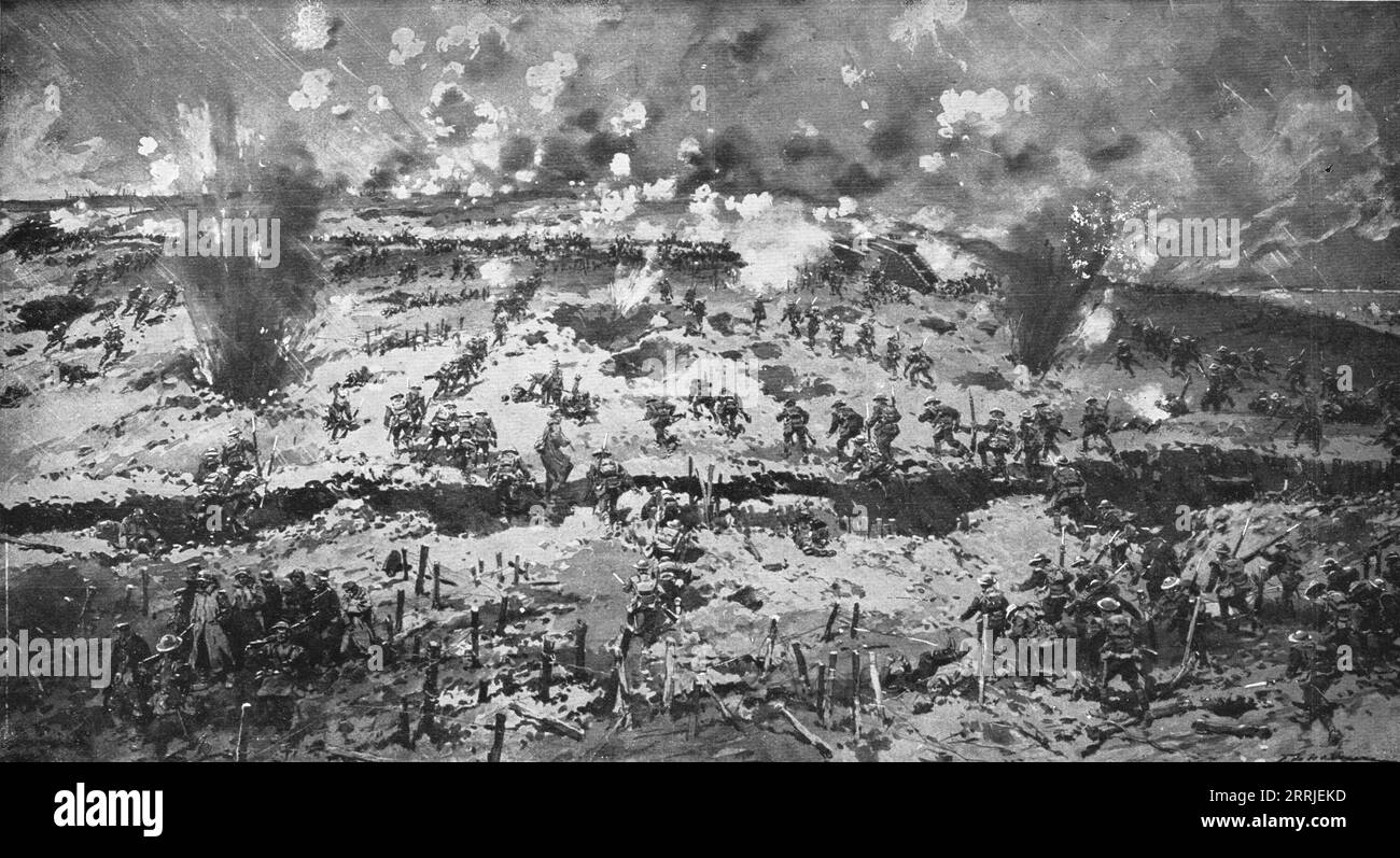 Cattura della dorsale di Messines; attacco alla dorsale di Wytschaete-Messines da parte degli inglesi il 7 giugno 1917', 1917. Da "l'album de la Guerre 1914-1919, volume 2" [l'Illustration, Paris, 1924]. Foto Stock