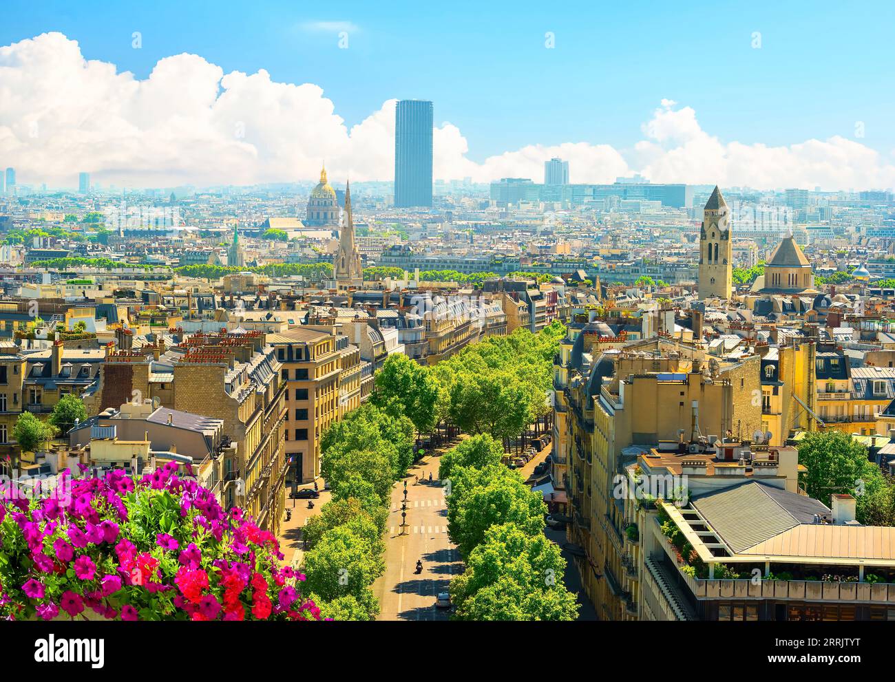 Panoramica dell'architettura parigina dall'alto in estate Foto Stock