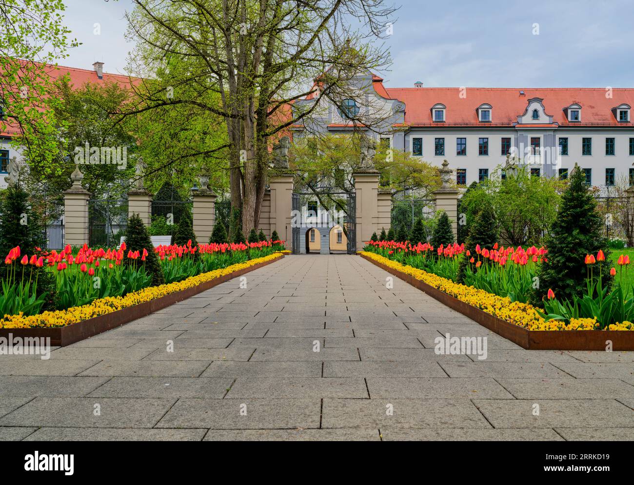Giardino, parco, area parco, centro storico, centro storico, centro storico, vista, bel posto, tulipani, sentiero, area giardino, letto, letto di tulipani, area verde, residenza principe-vescovo, giardino del residence Foto Stock