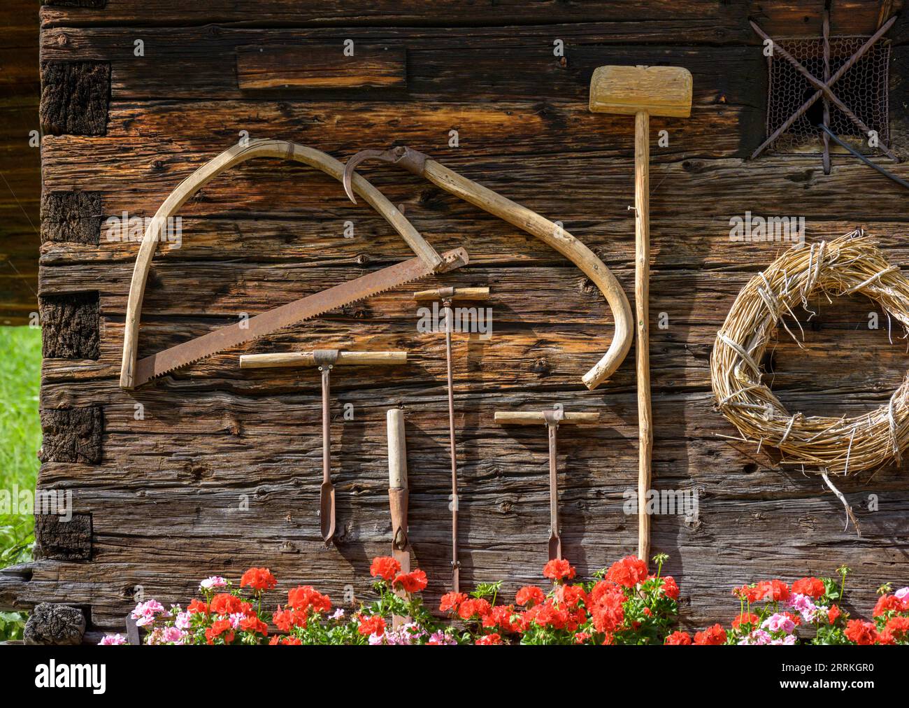 Austria, Tirolo, Zillertal, parte di una vecchia fattoria di montagna. Foto Stock