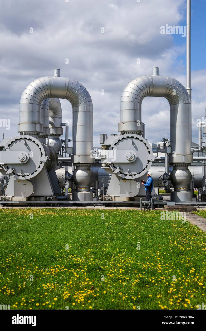 Stadio dei compressori di gas naturale di Open Grid Europe, Werne, Renania settentrionale-Vestfalia, Germania, Europa Foto Stock