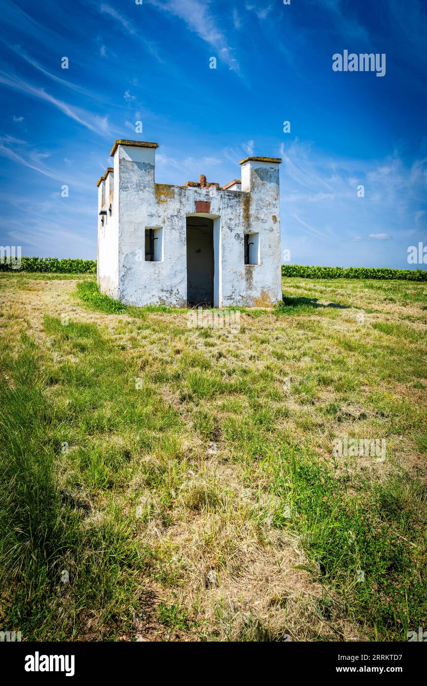 Cottage di vigneti sul cumulo di scorie vicino a Monsheim nel Rheinhessen, un rifugio in condizioni meteorologiche avverse, Renania-Palatinato, Germania Foto Stock