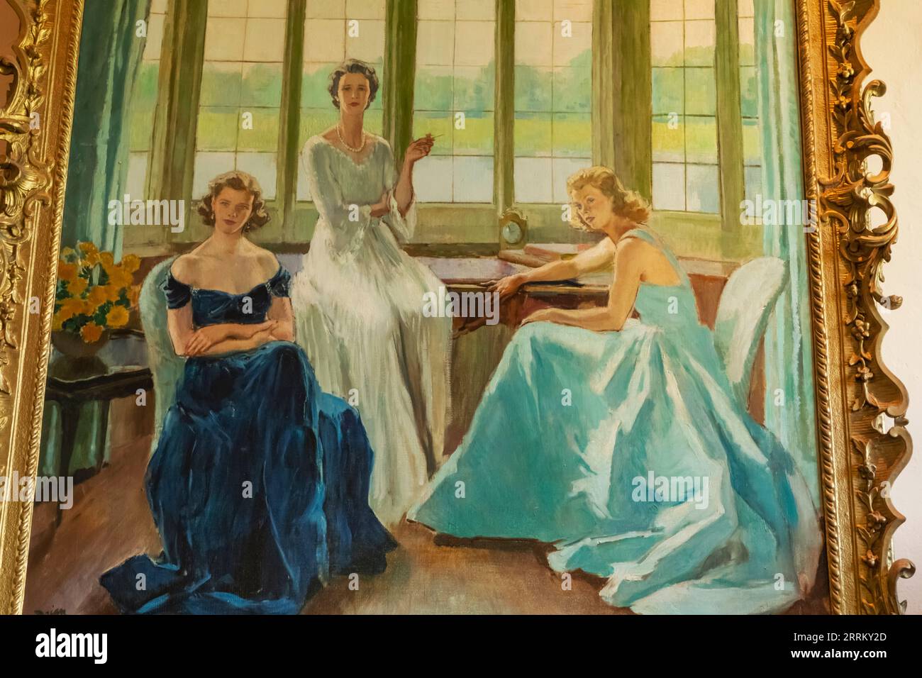 Inghilterra, Kent, Maidstone, Castello di Leeds, dipinto di Lady Baillie e sue figlie Susan e Pauline dipinto dall'artista francese Etienne Drian datato 1947 Foto Stock