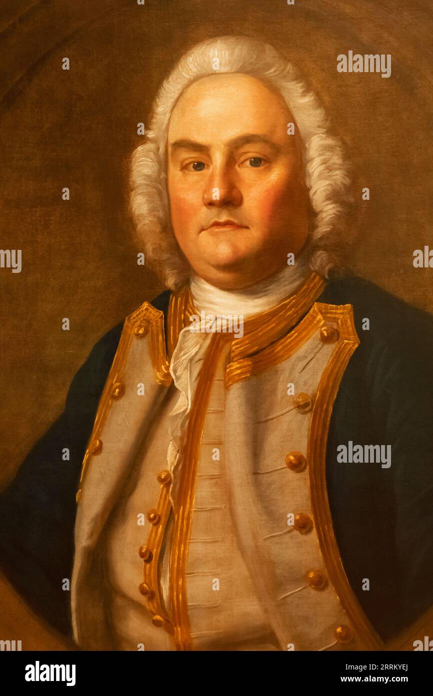 Inghilterra, Londra, Greenwich, The Queen's House, Ritratto del capitano navale Justinian Nutt, British School datato 1750 Foto Stock