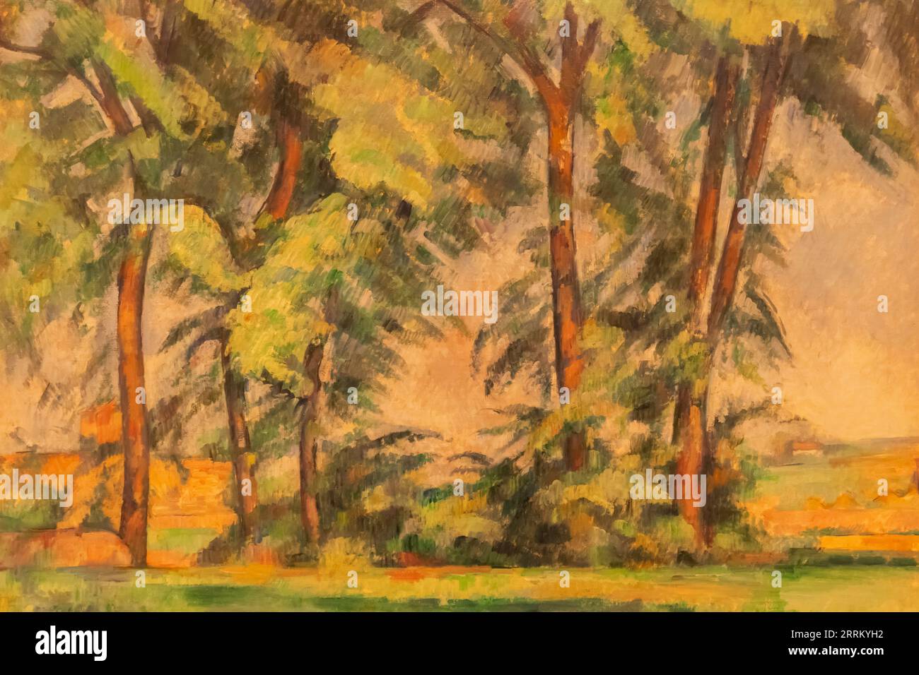 Inghilterra, Londra, The Strand, Courtauld Gallery, Pittura intitolata 'Tall Trees at the Jas de Bouffan' di Paul Cezanne datata 1883 Foto Stock