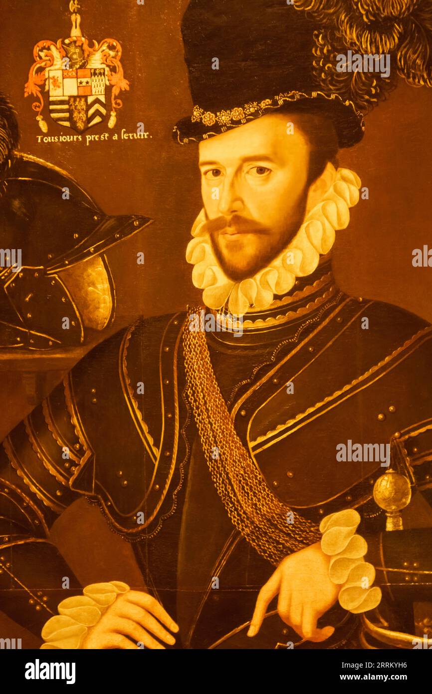 Inghilterra, Londra, Greenwich, The Queen's House, Ritratto di Richard Drake Master of the Horse di George Gower datato 1577 Foto Stock