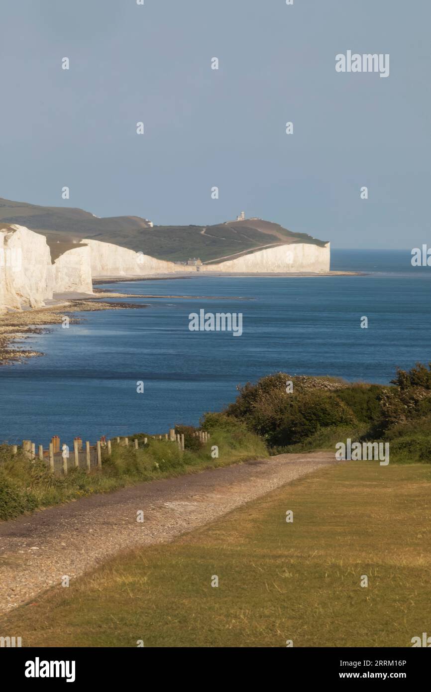 Inghilterra, Sussex, East Sussex, Eastbourne, Vista delle Seven Sisters Cliffs e della costa da Seaford Head Foto Stock