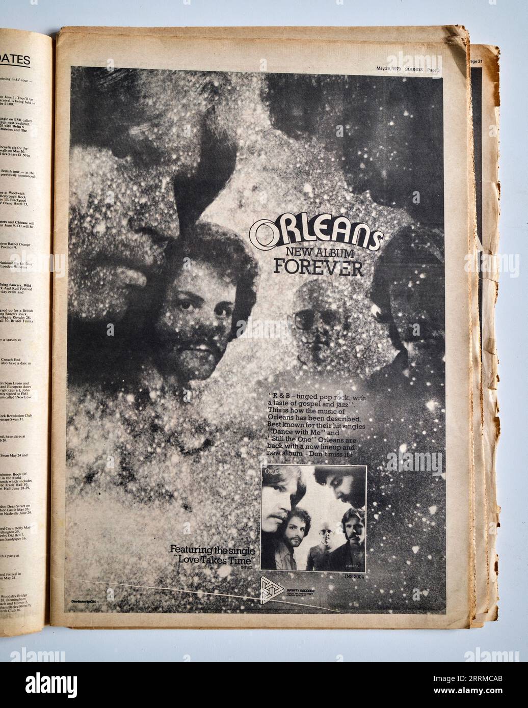 Annuncio per l'album di Orleans 'Forever' 1970s Sounds Music Paper Foto Stock