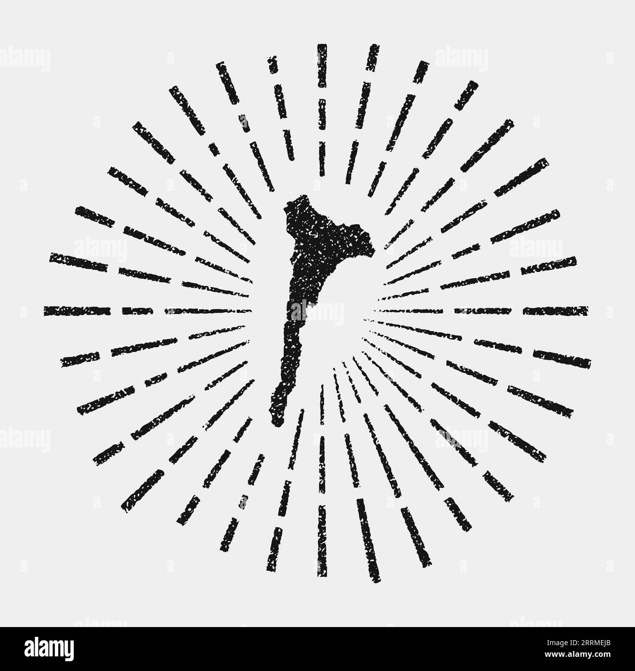 Mappa vintage di Ko Samet. Scoppia il sole intorno all'isola. Forma Ko Samet nera con raggi del sole su sfondo bianco. Illustrazione vettoriale. Illustrazione Vettoriale