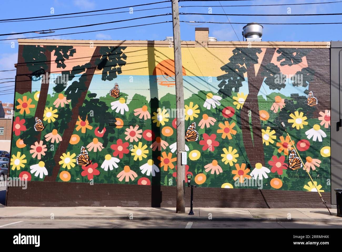 Graffiti Street art su un grande muro nel centro di Lakewood, Ohio Foto Stock