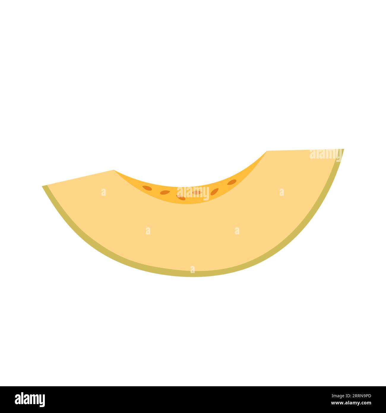 Melone. Fetta di frutta fresca. Pezzo tagliato con polpa gialla succosa. Illustrazione vettoriale dei cartoni animati piatta isolata su sfondo bianco. Illustrazione Vettoriale