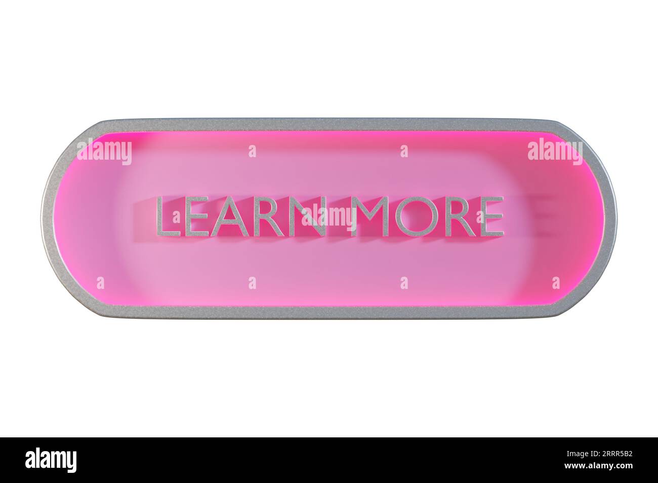 Illustrazione 3D, metallo in stile moderno, pulsante PER SAPERNE DI PIÙ. Foto Stock