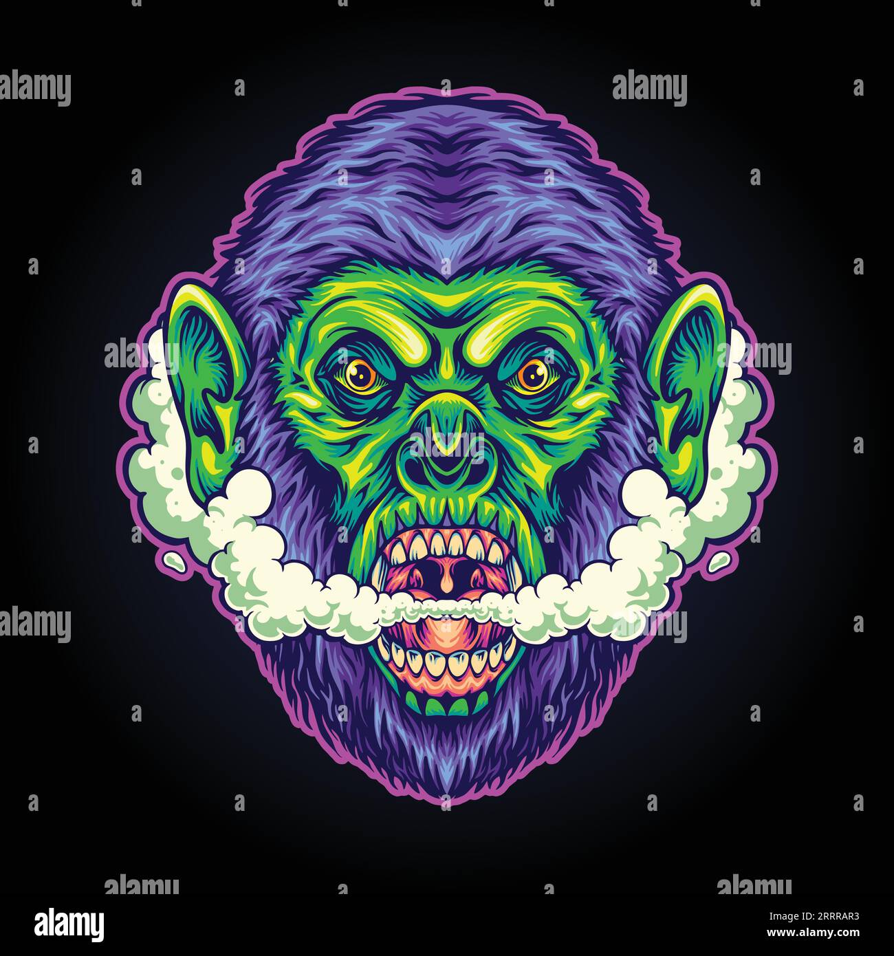 Le ultime illustrazioni vettoriali del gorilla indotto dalla cannabis per il logo del tuo lavoro, la t-shirt del merchandisse, gli adesivi e i disegni delle etichette, il poster, i saluti c Illustrazione Vettoriale