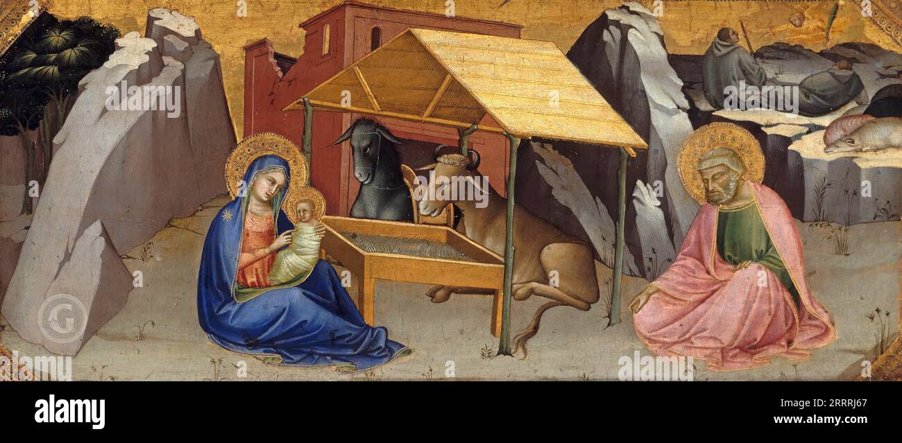 Lorenzo Monaco (1370-1425) - la nascita di Cristo 26x60 Foto Stock