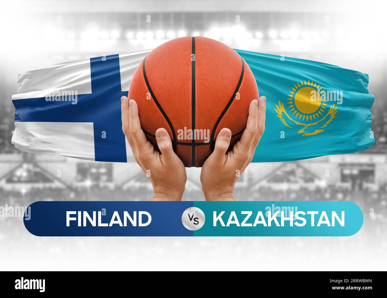 Immagine concettuale della Coppa di gara della partita di pallacanestro delle squadre nazionali di pallacanestro Finlandia vs Kazakistan Foto Stock