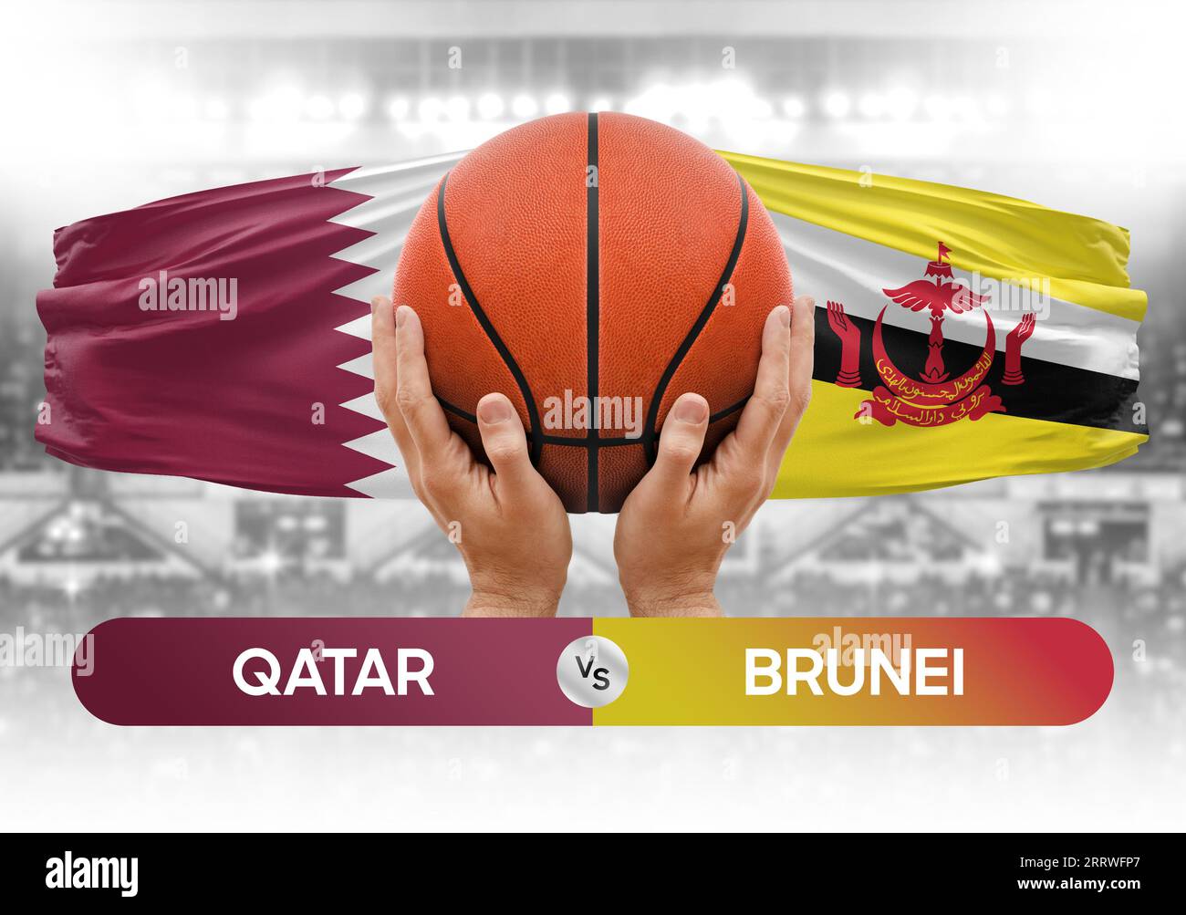 Immagine del concetto di coppa di gara della partita di pallacanestro del Qatar vs delle squadre nazionali di pallacanestro del Brunei Foto Stock
