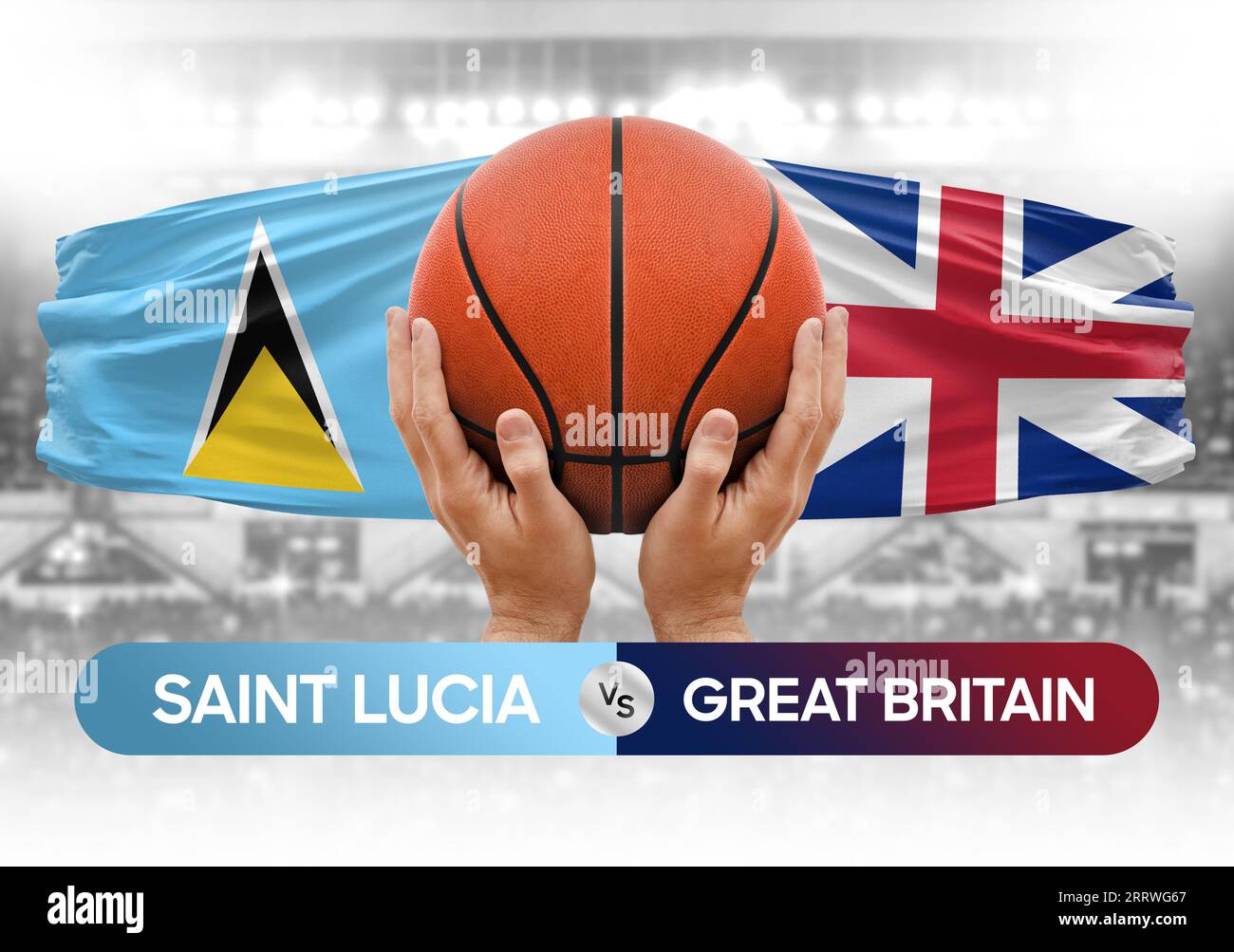 Immagine del concetto di coppa di gara di pallacanestro Saint Lucia vs squadre nazionali della Gran Bretagna Foto Stock