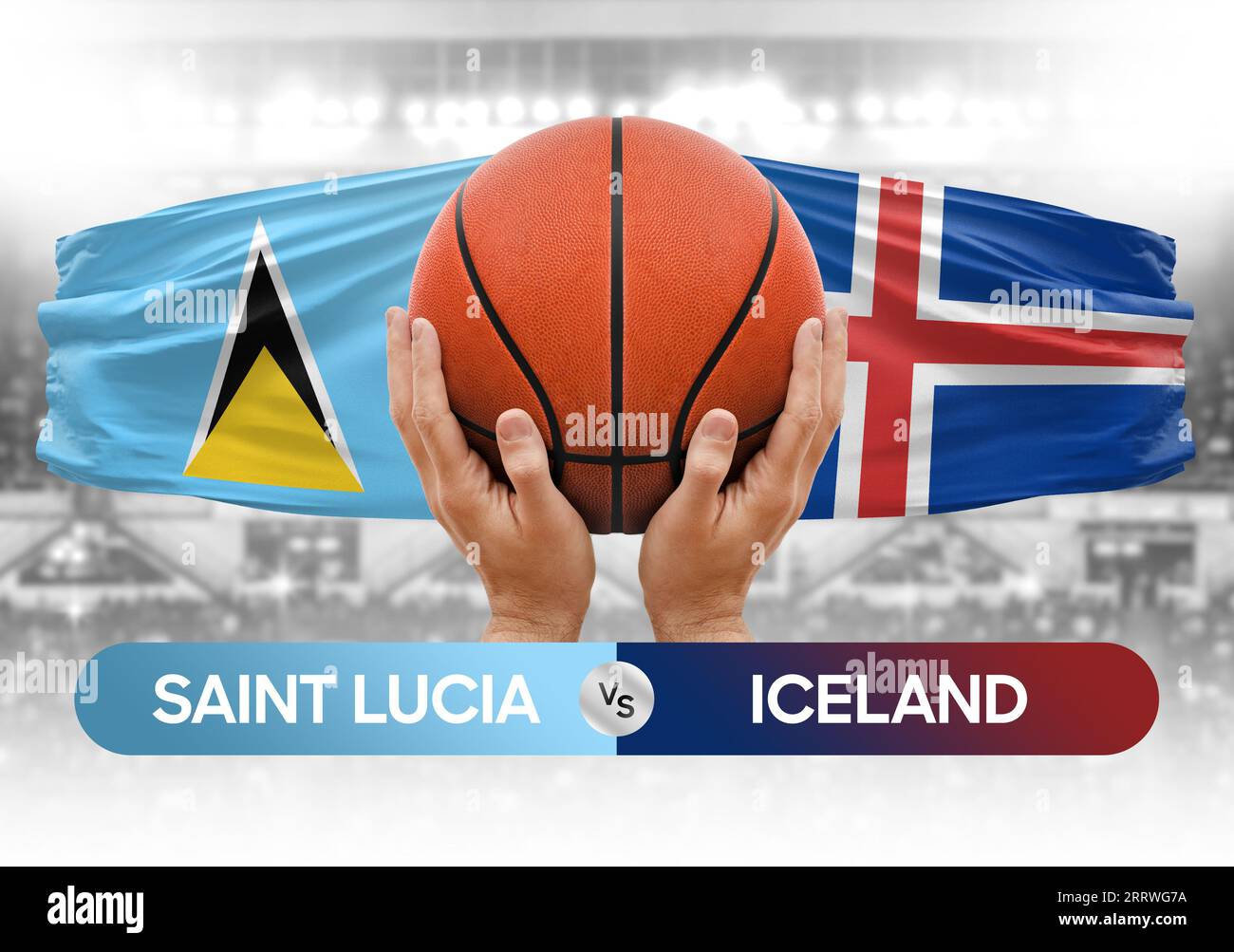 Immagine del concetto di coppa di gara di pallacanestro delle squadre nazionali di pallacanestro Saint Lucia vs Islanda Foto Stock