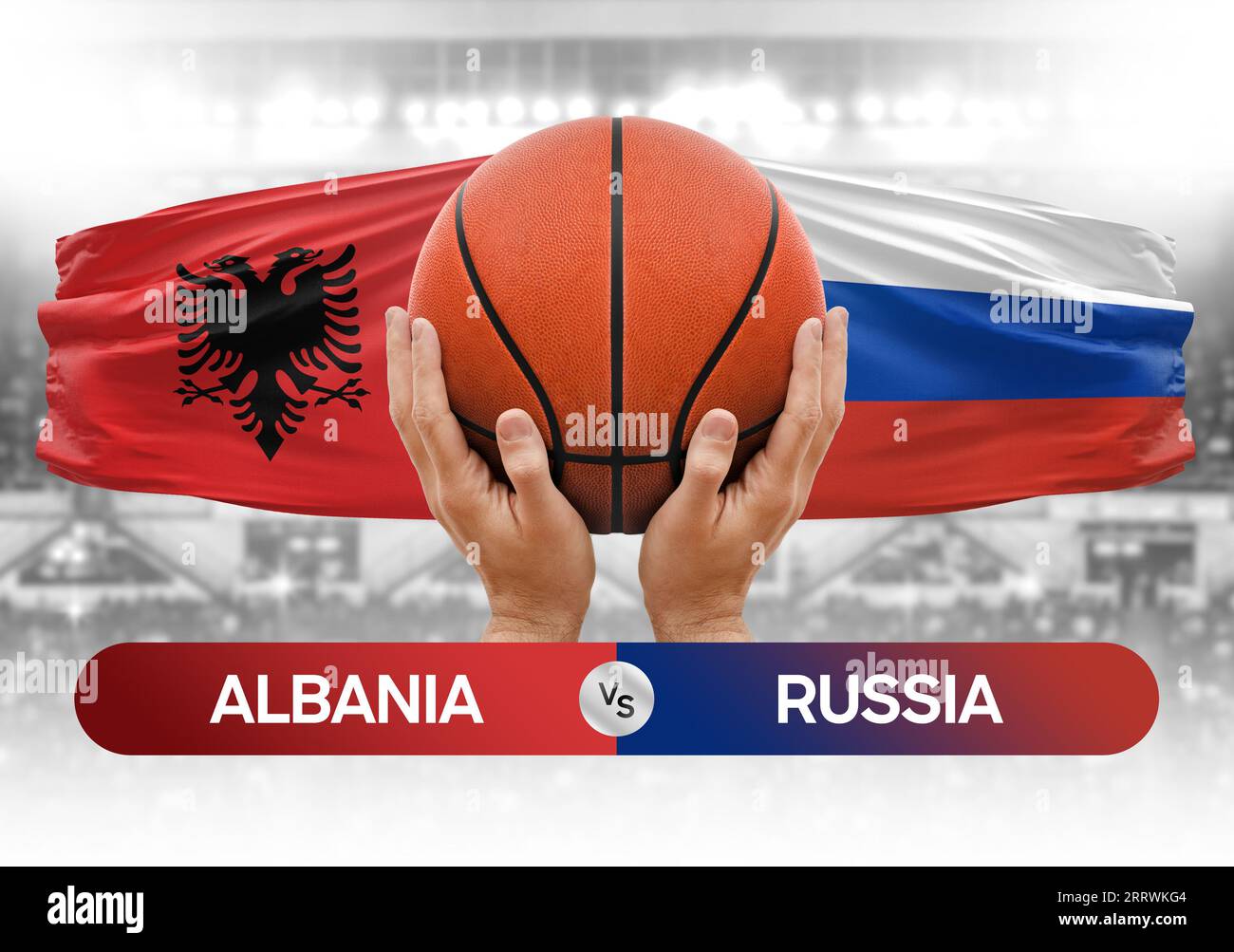 Immagine concettuale della Coppa di gara di pallacanestro delle squadre nazionali di basket Albania vs Russia Foto Stock