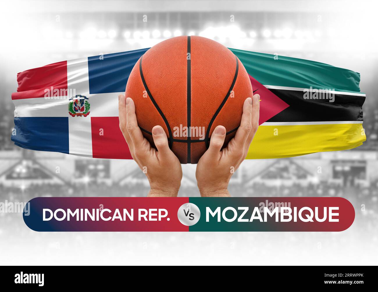 Immagine del concetto di coppa di gara della partita di pallacanestro della Repubblica Dominicana contro le squadre nazionali di pallacanestro del Mozambico Foto Stock