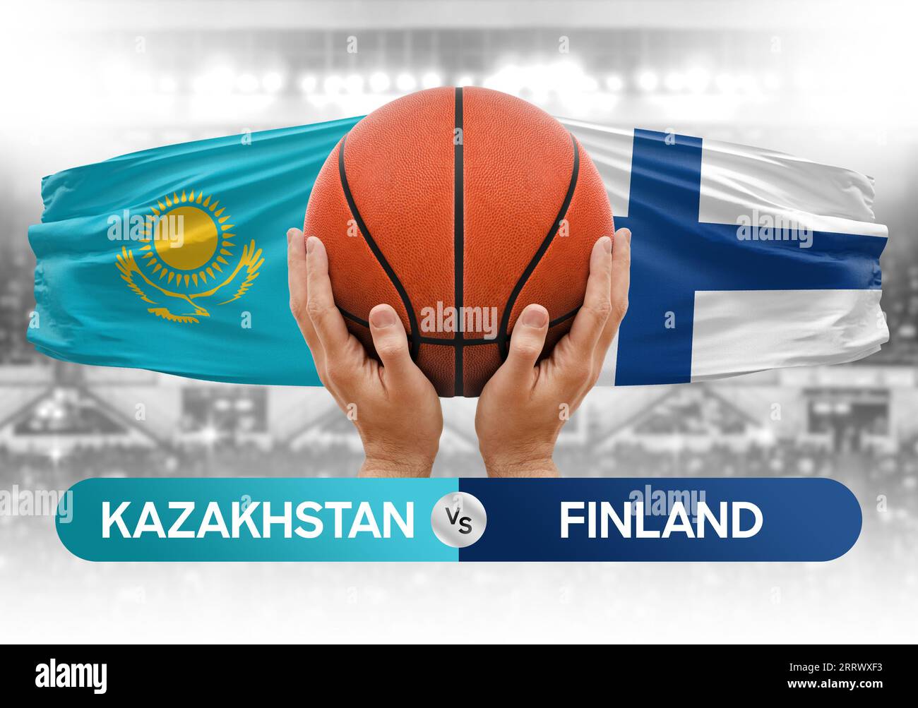 Immagine concettuale della coppa di gara delle partite di pallacanestro delle squadre nazionali kazako vs Finlandia Foto Stock