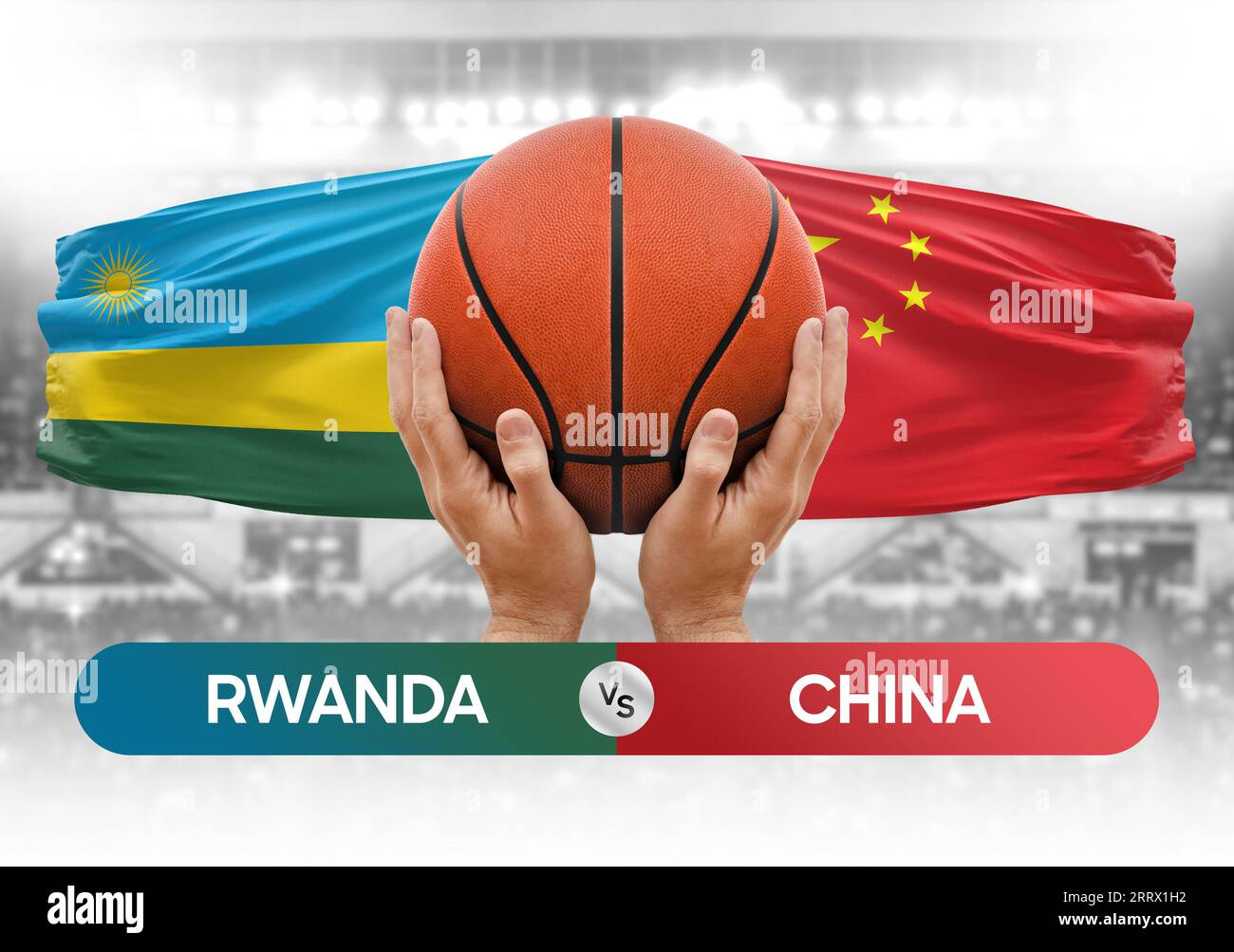 Immagine concettuale della Coppa di gara di pallacanestro delle nazionali Rwanda vs Cina Foto Stock