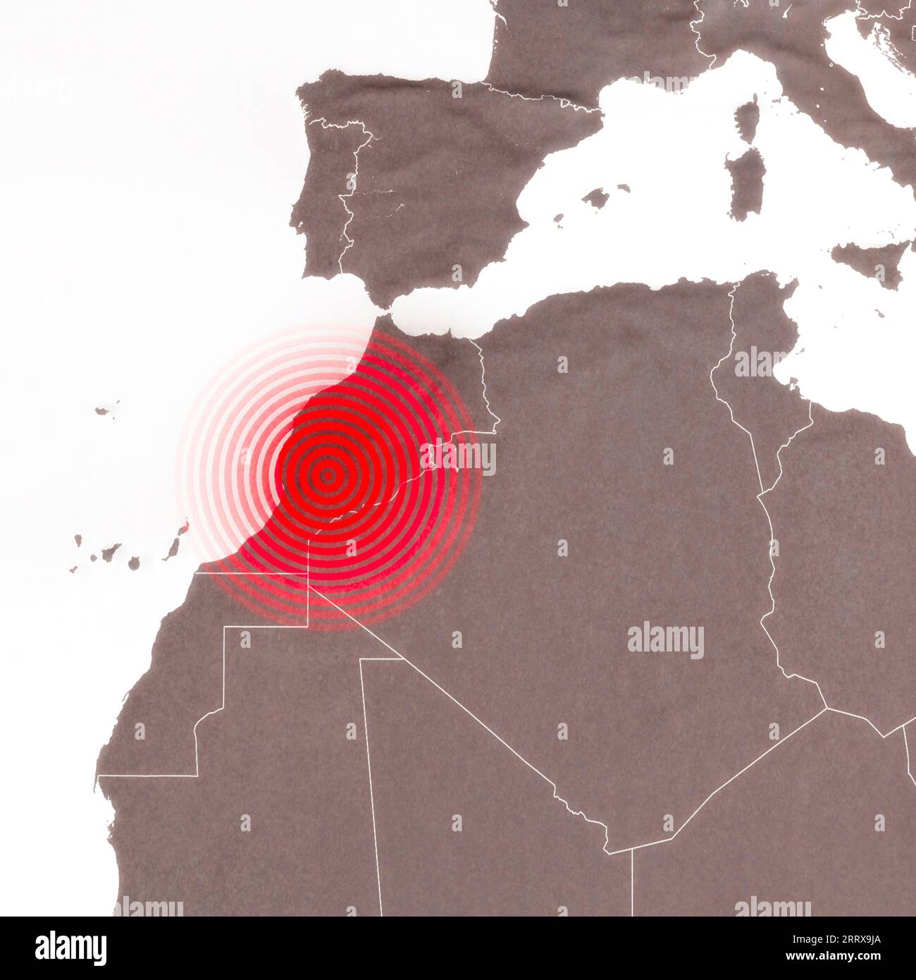 Mappa del terremoto in Marocco, montagne dell'Atlante, tremolio, elementi di questa immagine sono forniti dalla NASA. Terra colpita da un forte terremoto. 3d. Foto Stock