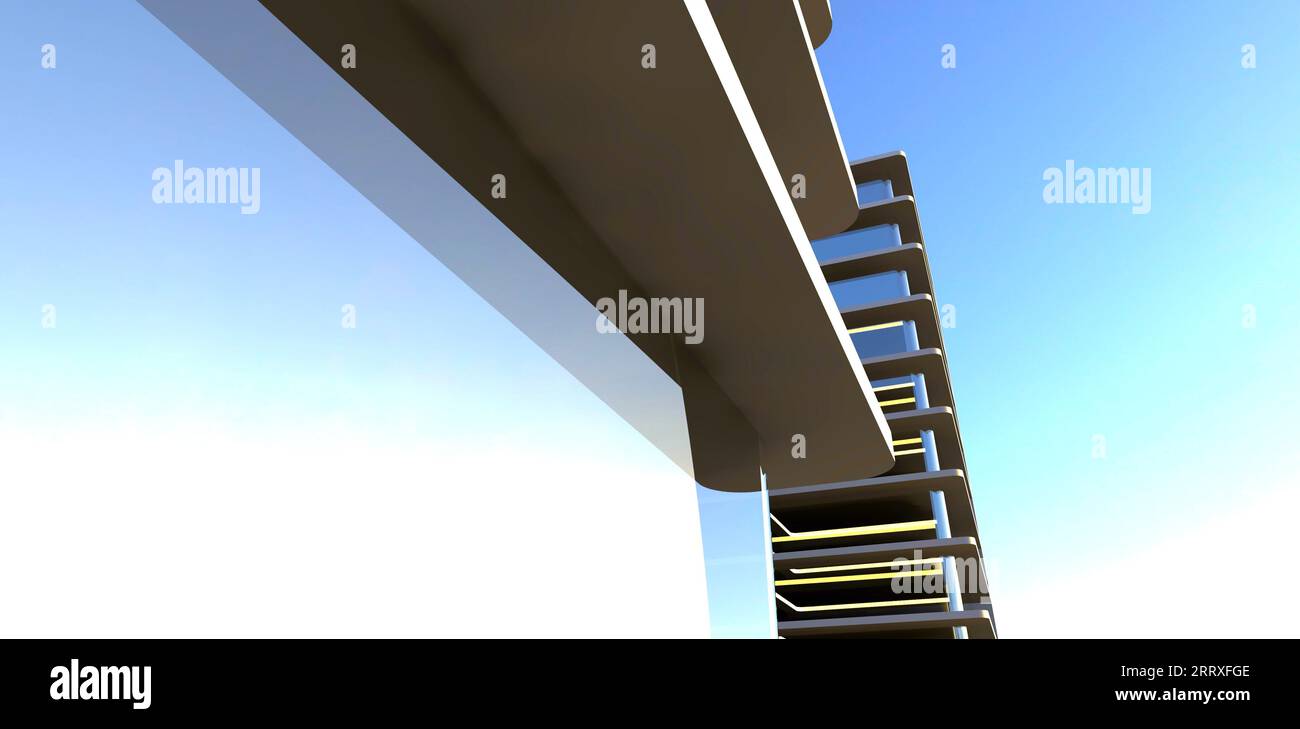 La luce del sole si riflette in una finestra panoramica del moderno edificio per uffici nel New Jersey. rendering 3d. Foto Stock