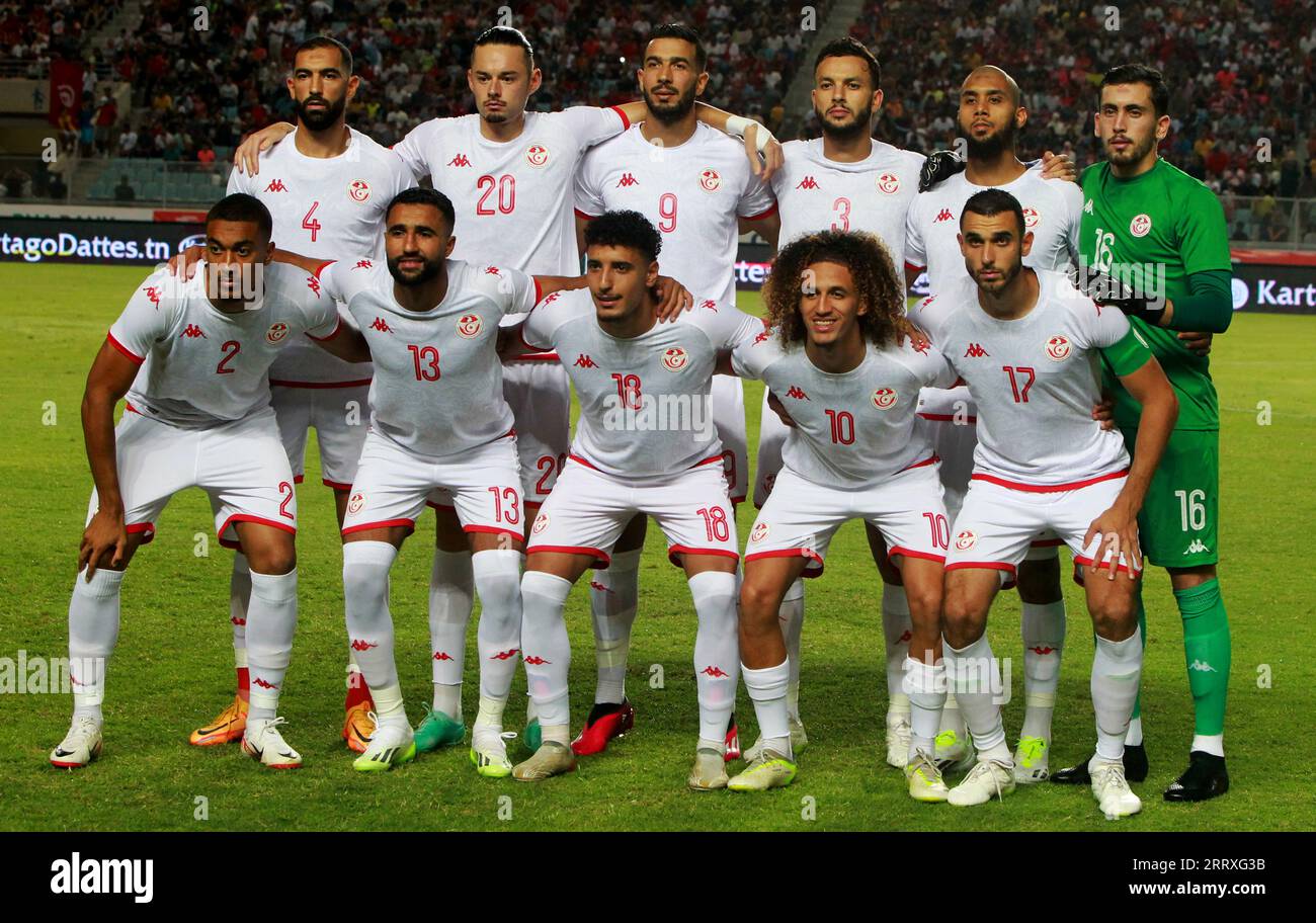 8 settembre 2023, Rades, Tunisi, Tunisia: Squadra tunisina durante la Tunisia vs Botswana nella partita finale di qualificazione per la Coppa d'Africa in Costa d'Avorio del gruppo J, allo stadio Hamadi Agrebi di RadÃ¨ (Immagine di credito: © Chokri Mahjoub/ZUMA Press Wire) SOLO USO EDITORIALE! Non per USO commerciale! Foto Stock