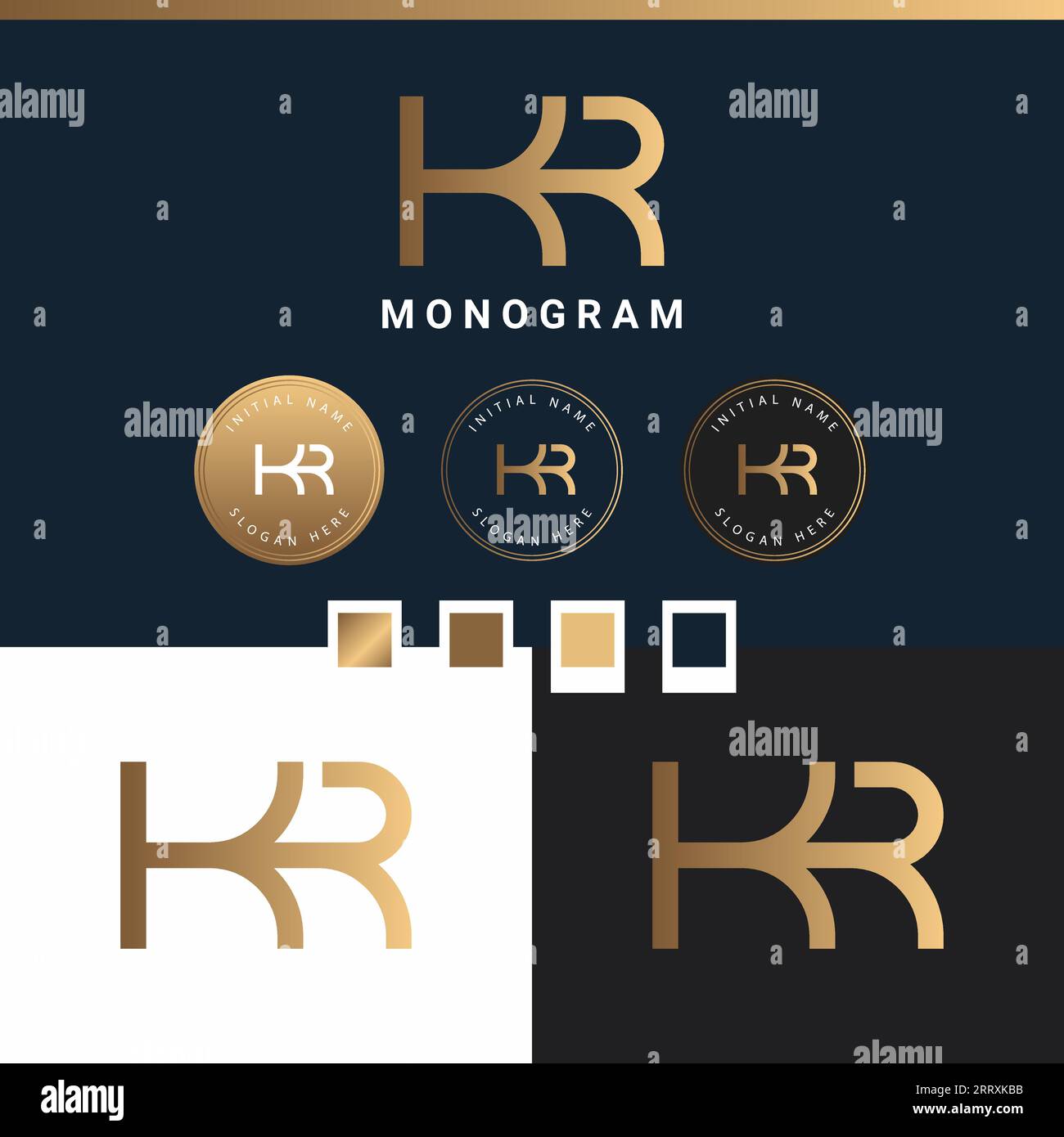 Design con logo lettera di testo monogramma iniziale KR o RK Luxury Illustrazione Vettoriale