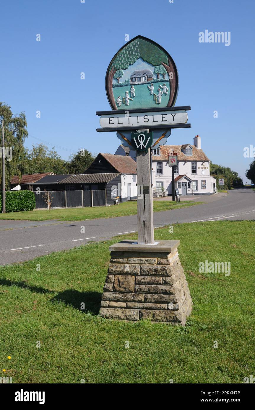 Cartello del villaggio, Eltisley, Cambridgeshire Foto Stock
